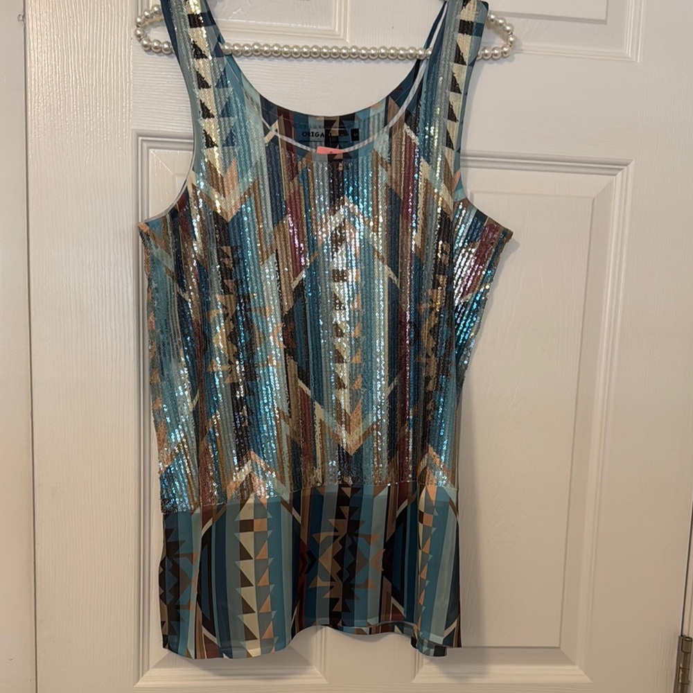 Colorful Geometric Sequin Tank Top